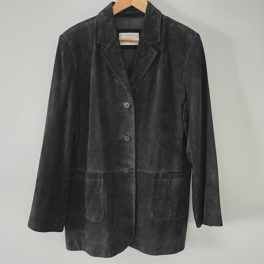 Lord & Taylor Black Leather Suede Button-down Barn Jacket Size XL